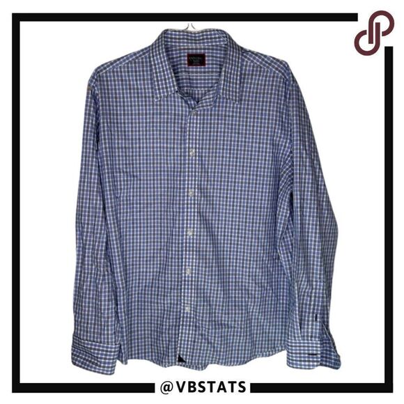 UNTUCKit Blue / Navy / White Plaid LS Button Down Wrinkle Free Top in Size XXL - Picture 1 of 5